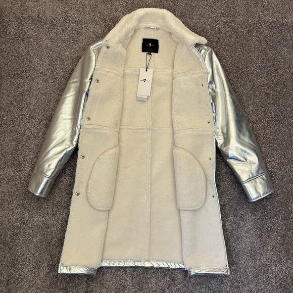 7 For All Mankind Women's Coat Size XS Metallic Silver Jacket Faux Fur NWT - Picture 11 of 16
